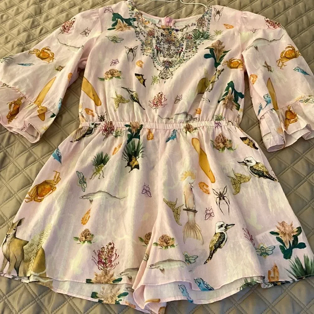 Milla by Camilla NWOT Girls Pink Nature Print Cotton Playsuit. Size 10